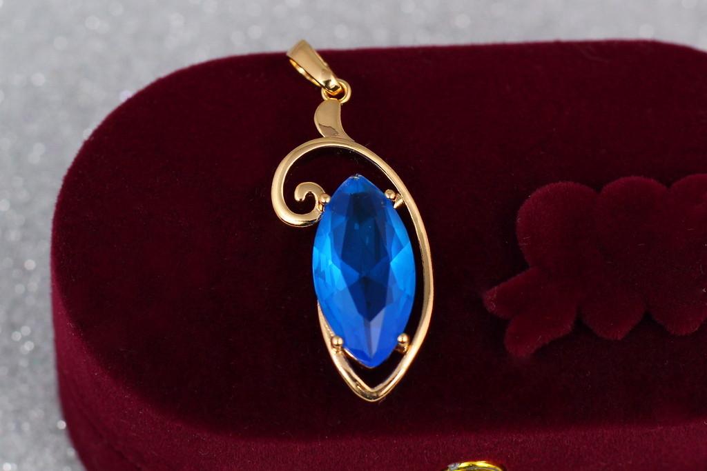 Кулон Xuping Jewelry Маркиз с голубым камнем 3 см Золотистый