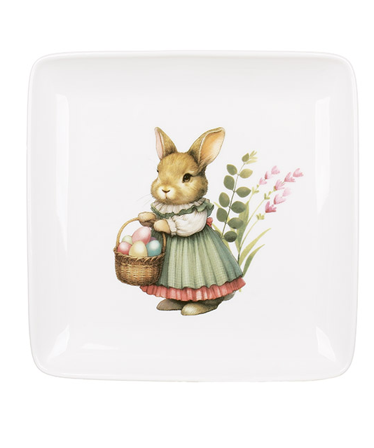 Тарелка фарфоровая квадратная BonaDi Floral Green девочка 15x15 см (K210)