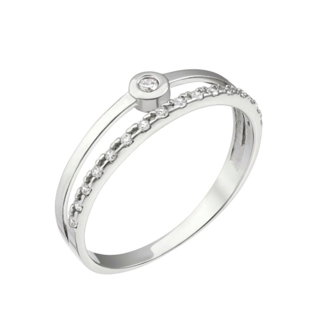 Кольцо двойное с белым камнем серебро 925 пробы родированное 1,54 г р. 20,5 (лк0365р)