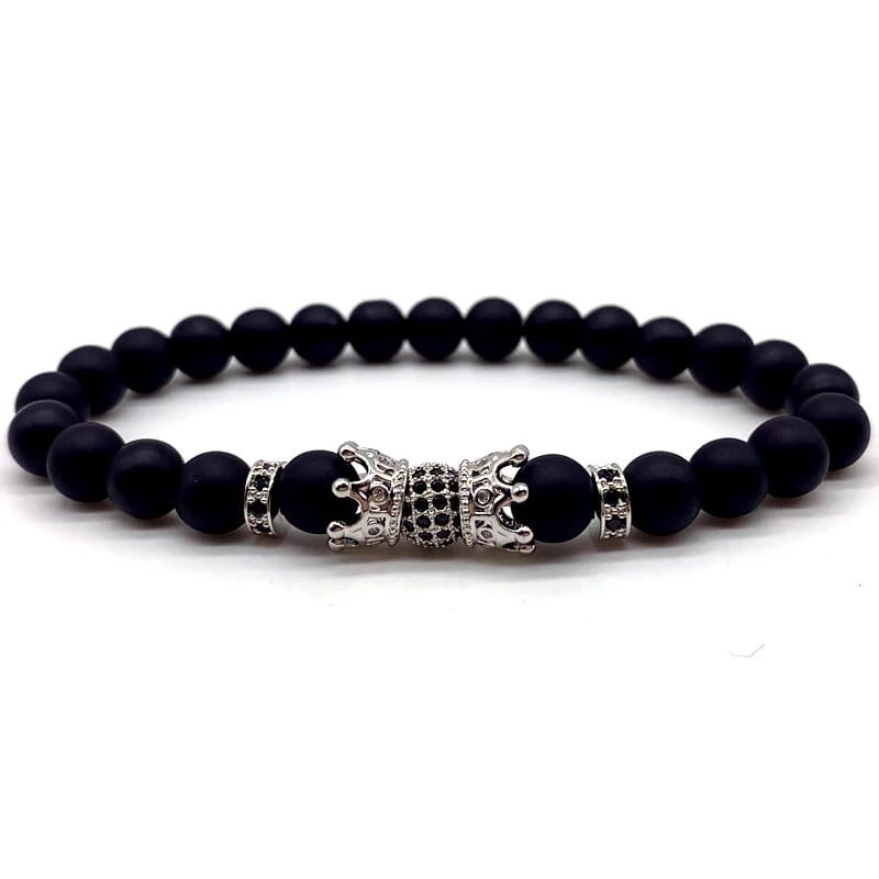 Браслет из шунгита с шаром и коронами р. 16 Серебряный/Черный (90081)