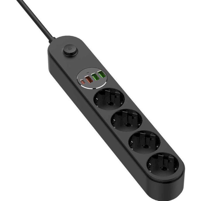 Сетевой фильтр ColorWay CW-CHE44PDB 4 розетки 1 USB-C PD 20W 3 USB-A QC3.0 45W 2 м Black (26076044) - фото 3 Сетевой фильтр ColorWay CW-CHE44PDB 4 розетки 1 USB-C PD 20W 3 USB-A QC3.0 45W 2 м Black (26076044) - фото 3