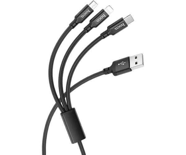 Кабель USB Hoco X14 3в1 Lightning/Micro/Type-C 1 м Black - фото 2