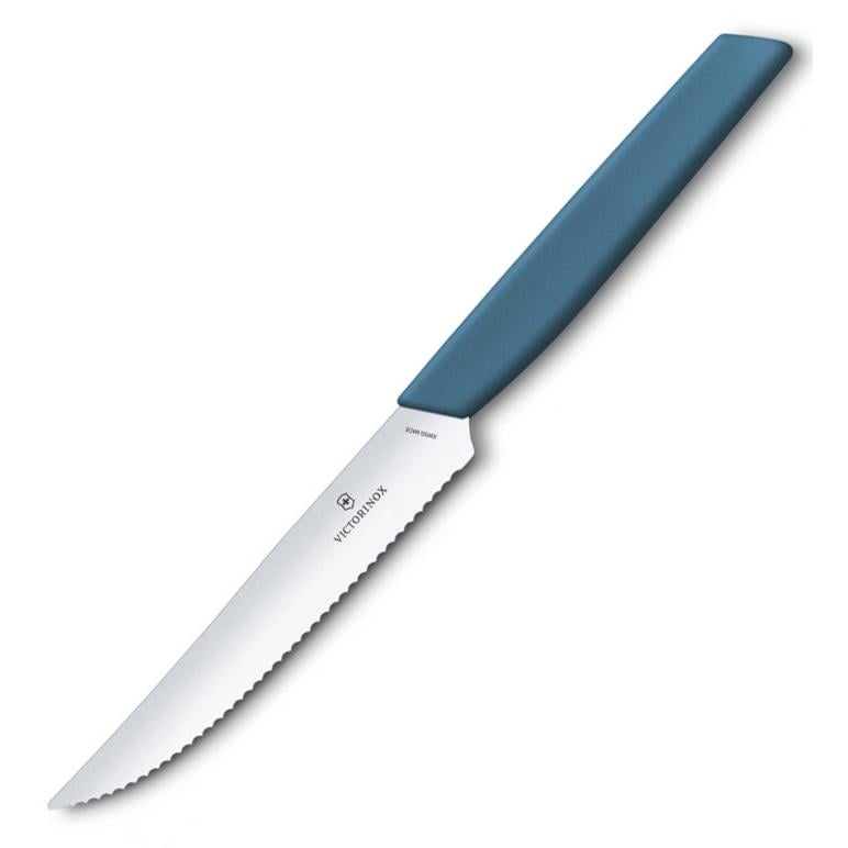 Кухонний ніж Victorinox Swiss Modern Steak&Pizza з хвилястою ручкою 12 см Синій (58-79-Vx69006.12W2)