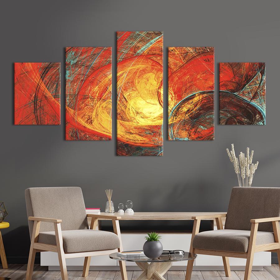 Модульная картина из 5 частей Абстракция горячее солнце 187x94 см (19-52)