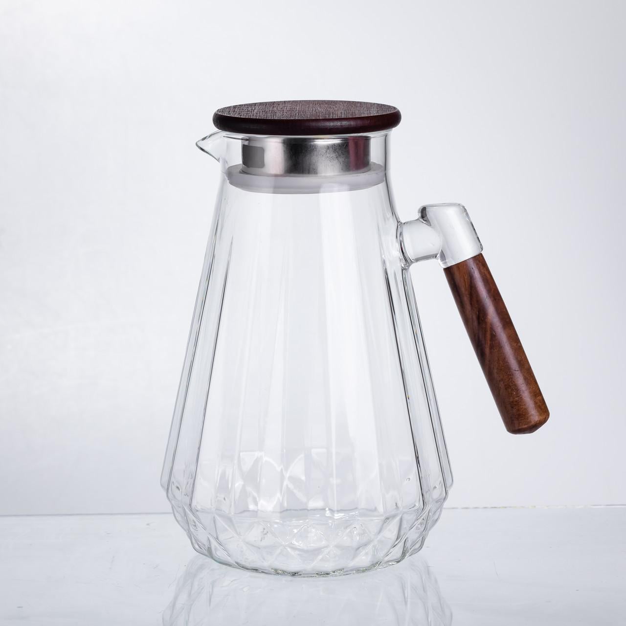 Кувшин для напитков стеклянный с ручкой и бамбуковой крышкой 1,7 л (64486-71)