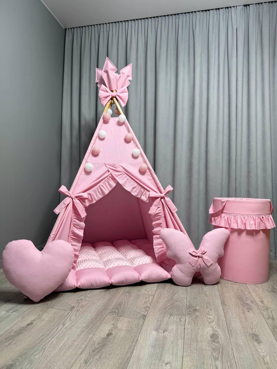Вігвам Насолода 2 плюш minky з матрациком БонБон та корзиною для іграшок Рожевий (0390/Б)
