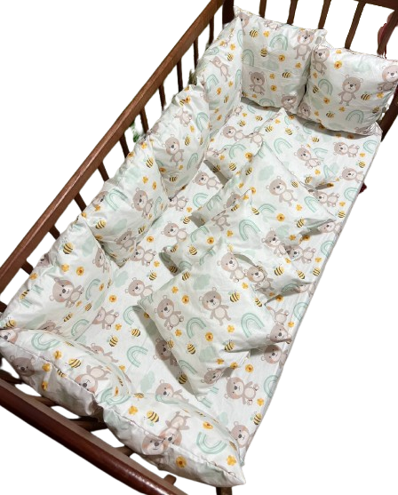 Бортики-подушки на детскую кроватку 12 подушек и простынь на резинке (856)