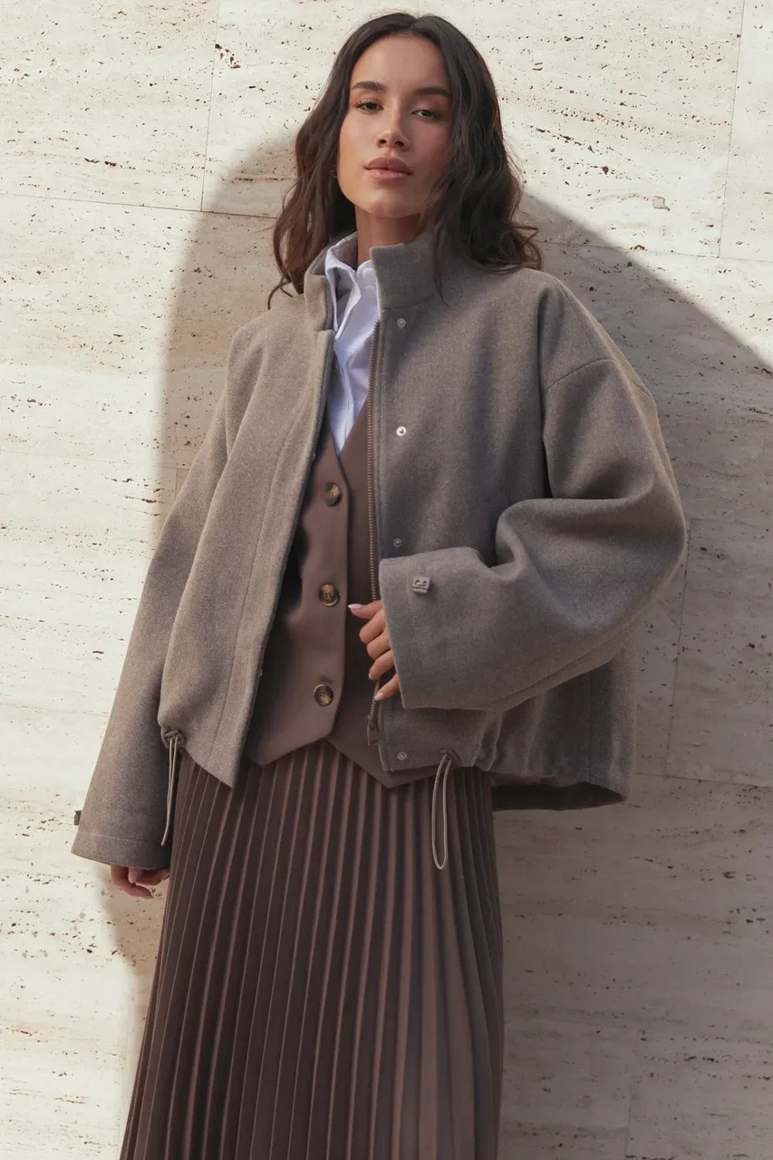 Пальто жіноче укорочене Seventeen XXL-3XL Коричневий (2701145554) - фото 5 Пальто жіноче укорочене Seventeen XXL-3XL Коричневий (2701145554) - фото 5