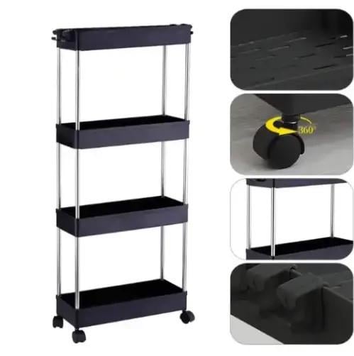 Этажерка на колесиках на колесах 4 яруса 85х35х13 см Черный (23864248) - фото 3 Этажерка на колесиках на колесах 4 яруса 85х35х13 см Черный (23864248) - фото 3