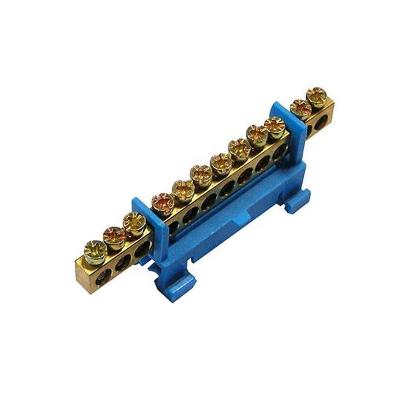 Шина нулевая CNC 12 отверстий 6х9 мм медь с изолятором на DIN-рейку (000000992)