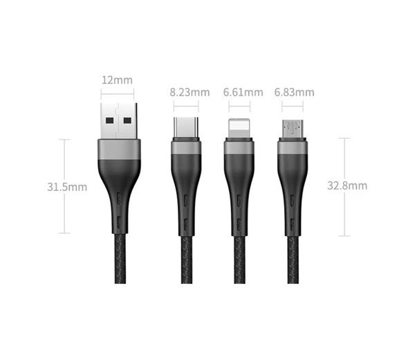 Кабель дата Remax PD-B59th 3в1 USB to Lightning/Type-C/MicroUSB Black - фото 3