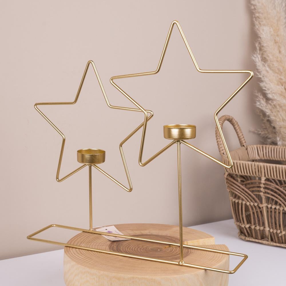 Підсвічник Зірка подвійний 31 см Золотий (4708)