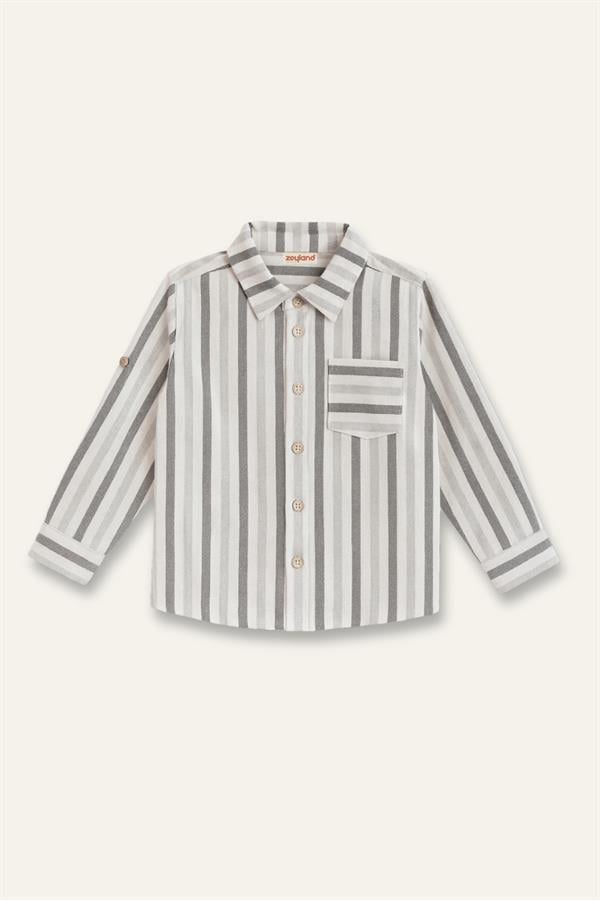Рубашка для мальчика тонкая кашемировая в полоску Zeyland 11-12 лет 152 см Серый (8683169183641)