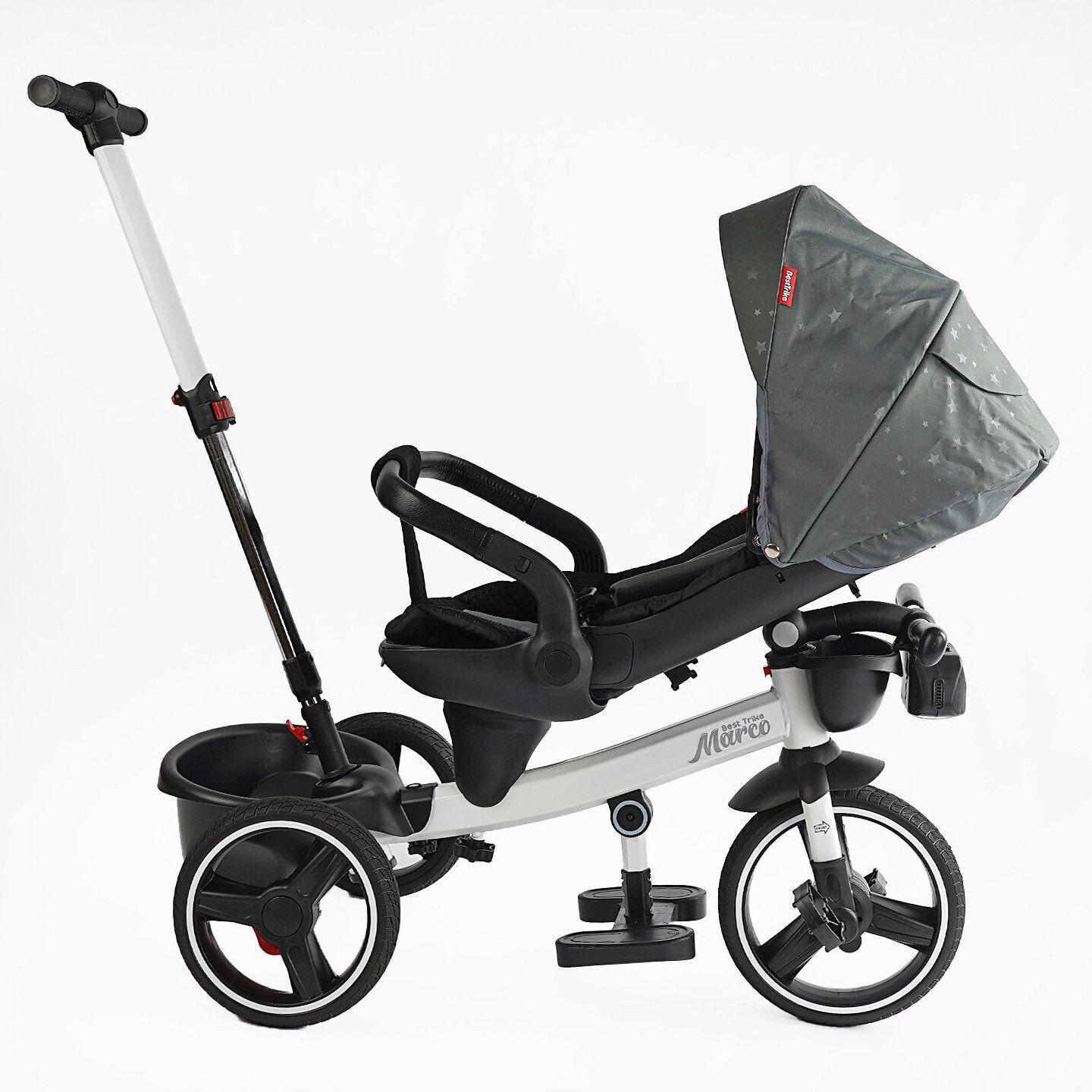 Велосипед дитячий триколісний Best Trike Marco 9155 PU складане кермо музична фара з батьківською ручкою Хакі (603-85) - фото 5