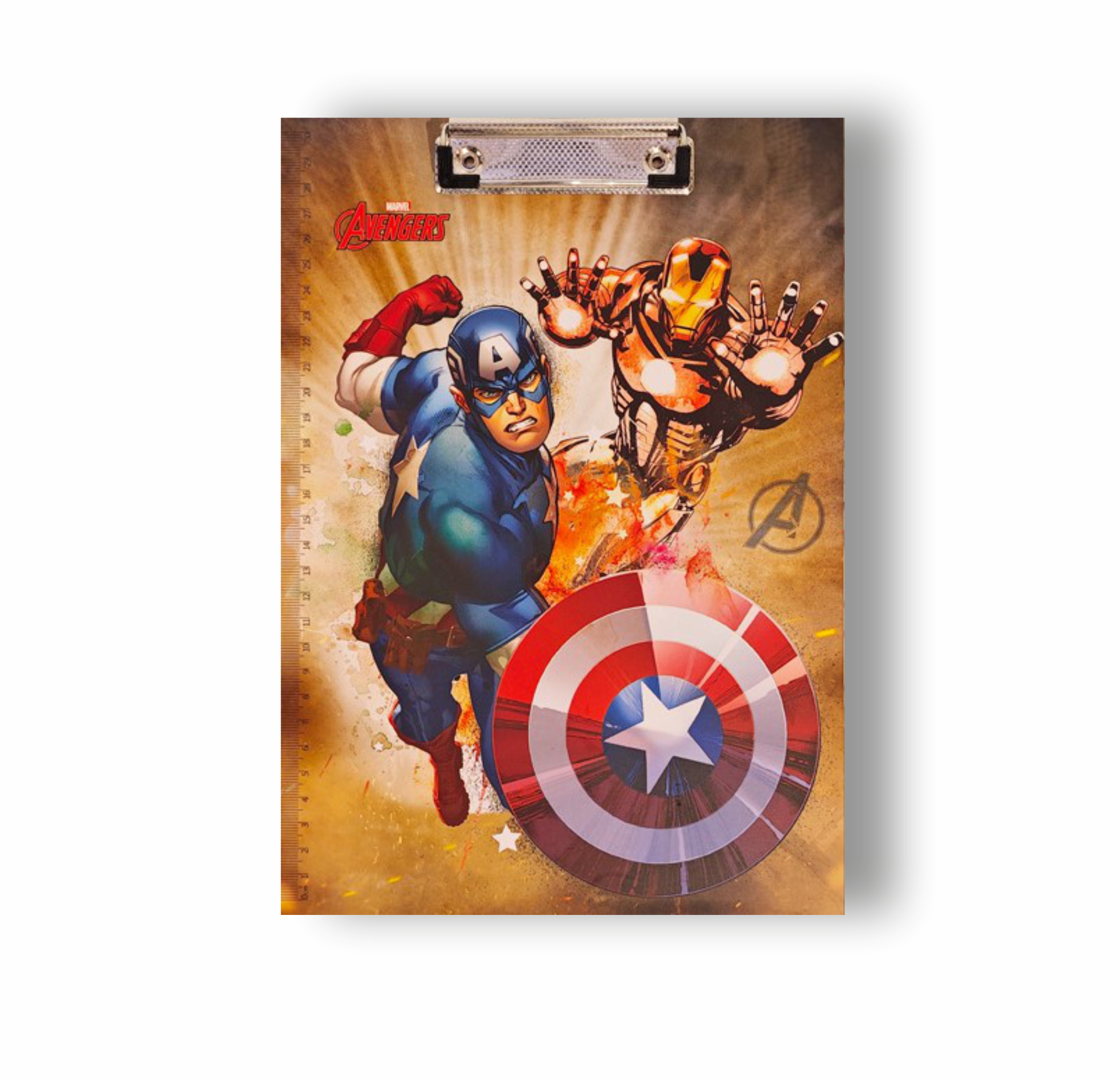 Кліпборд-планшет із зажимом та лінійкою 30 см A4 Avengers Marvel Капітан Америка та Залізна Людина пластик 31х22 см Коричневий (0539)