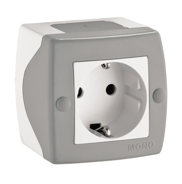 Розетка одинарна із заземленням Mono Electric OCTANS IP20 Сірий (12279)