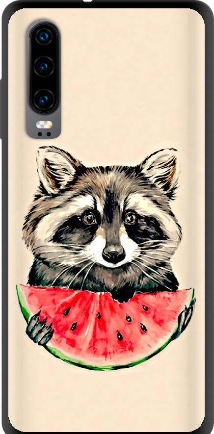 Чехол на Huawei P30 Енотик с арбузом (4605b-1622-42517)
