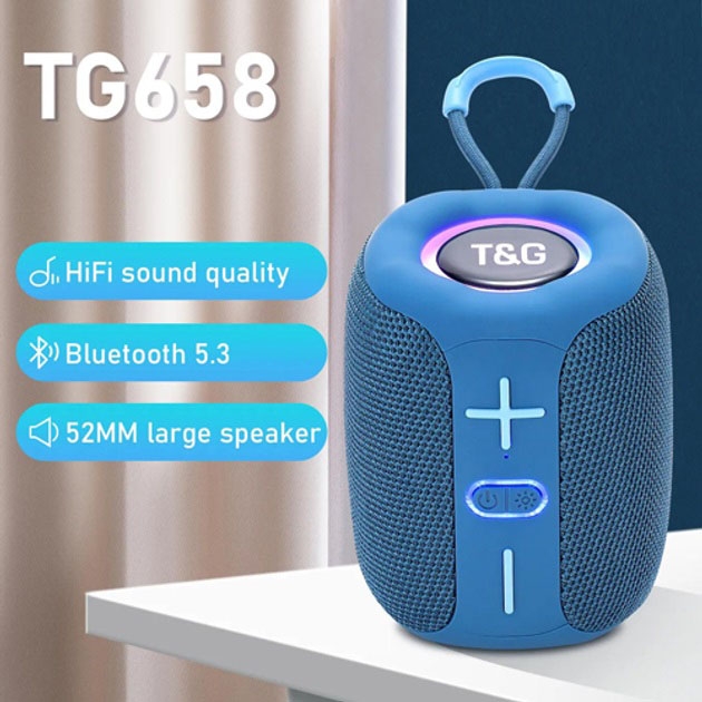 Колонка портативна TG 658 з RGB підсвічуванням Blue (tf4899) - фото 3