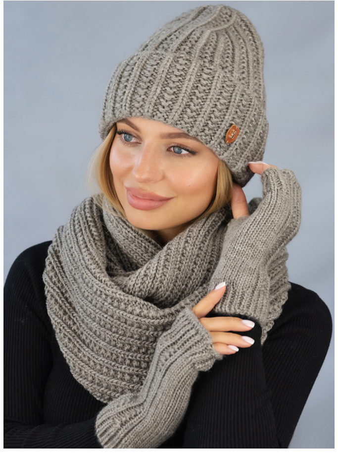 Комплект шапка со снудом и митенками женский Braxton Юный Темный кофе (840W) - фото 1 Комплект шапка со снудом и митенками женский Braxton Юный Темный кофе (840W) - фото 1