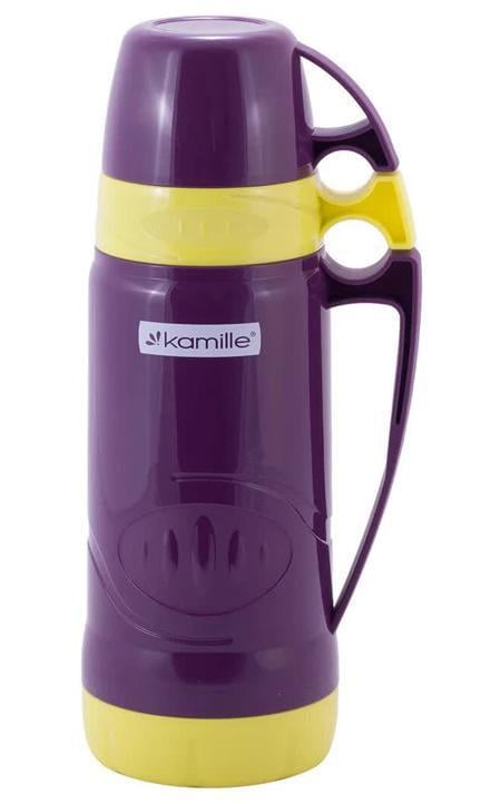 Термос Kamille Glass Violet зеркальная колба и 2 чашки 600 мл