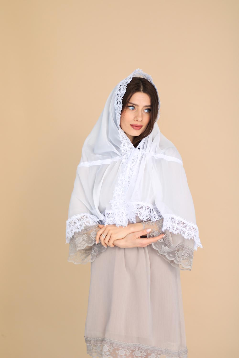 Палантин для храму на голову Білий (п025) - фото 6