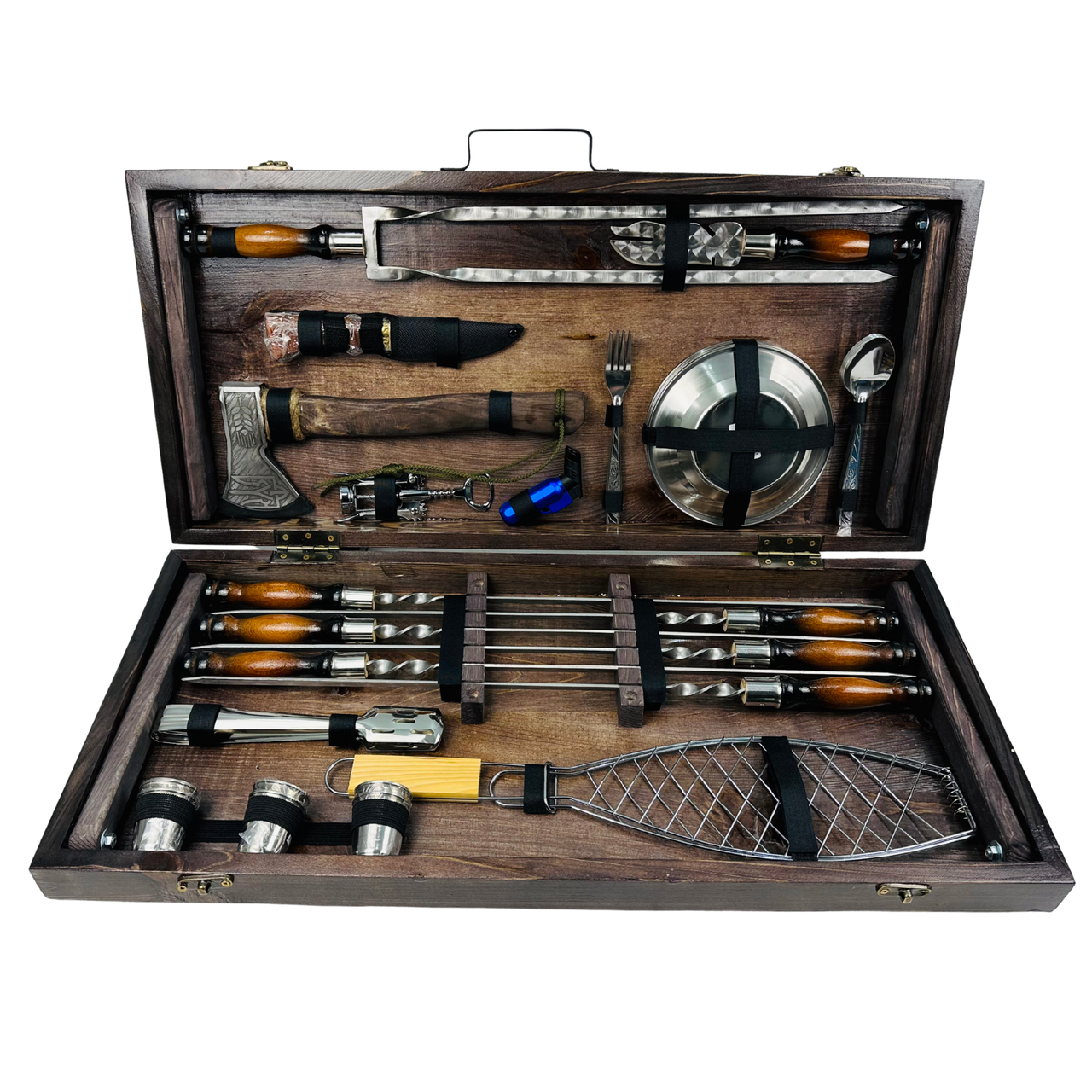 Подарочный набор шампуров с деревянными ручками Мега в кейсе