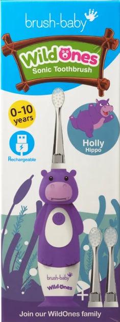 Звуковая зубная щетка Brush-Baby Sonic WildOnes Бегемот Holly от 0-10 лет Фиолетовый (2296398875) - фото 4