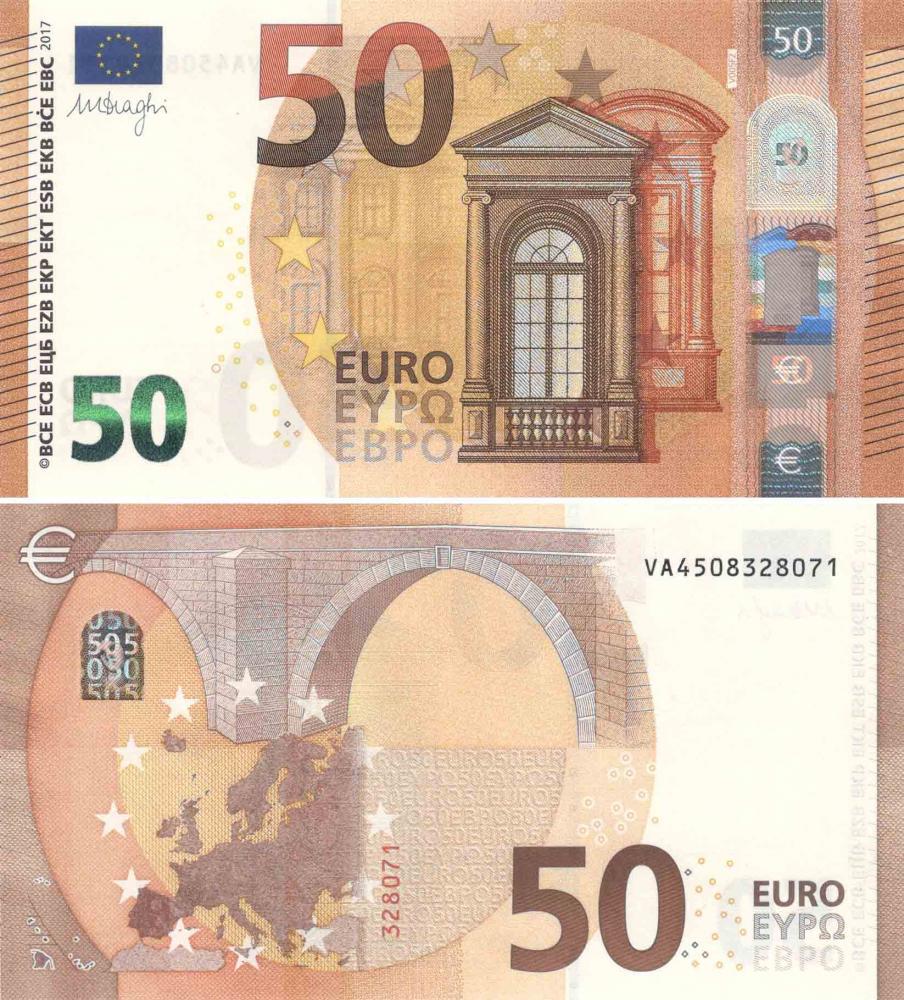 Колекційна банкнота Іспанія 50 євро 2017 VA V005 Драги UNC (Б08696)
