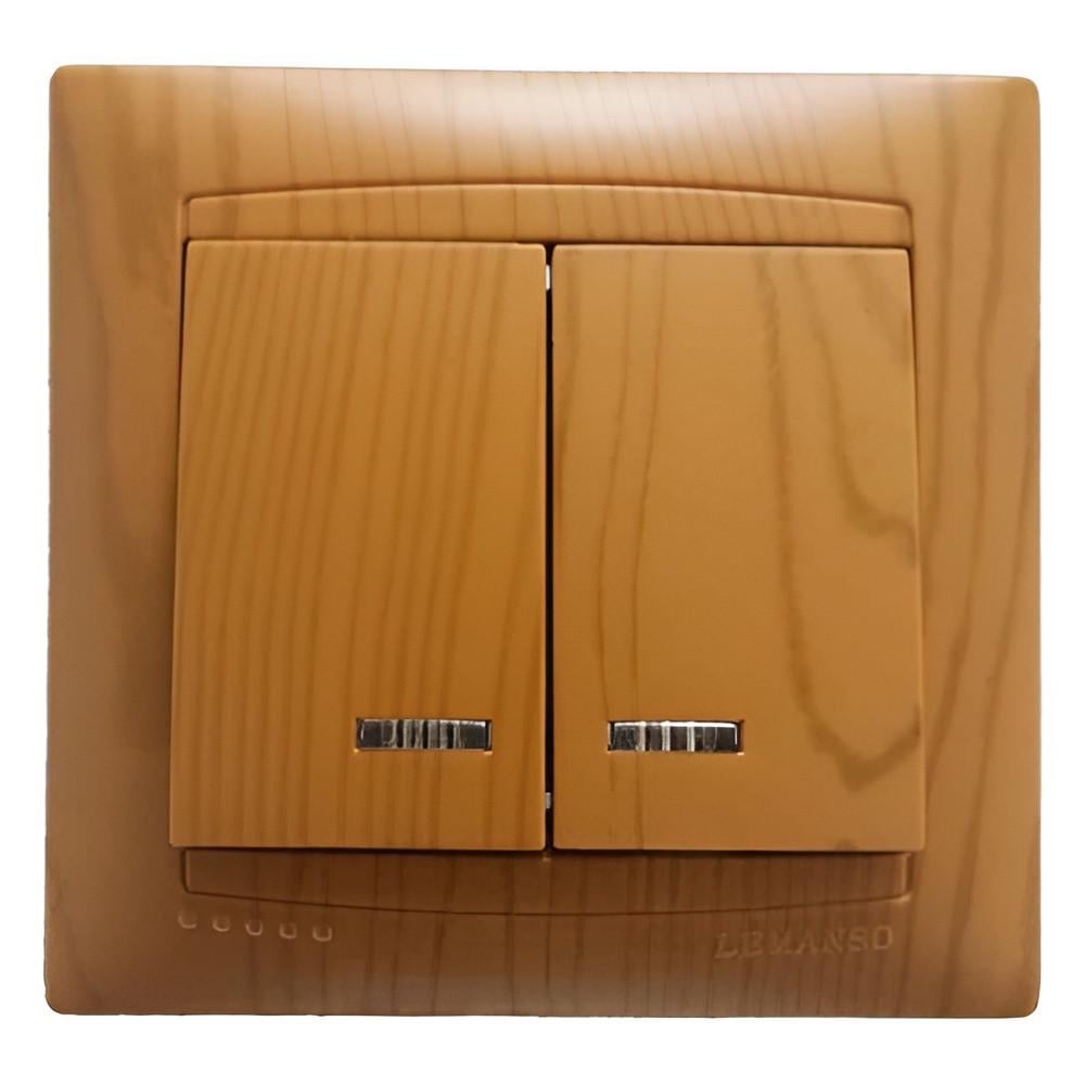 Выключатель двухклавишный Lemanso Сакура с подсветкой Ольха (LMR1407)