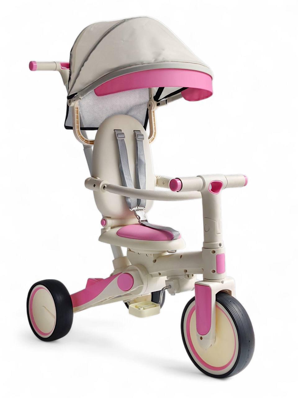 Дитячий велосипед триколісний MiniEgg 516 з батьківською ручкою/піддашком/бортиками Рожевий (516r-s1)