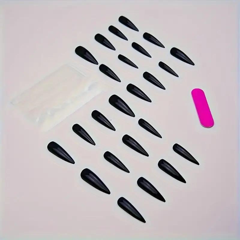 Накладні нігті довгі гострої мигдальної форми з клейовими пластинами 24 шт. Чорний (2789190704) - фото 4 Накладні нігті довгі гострої мигдальної форми з клейовими пластинами 24 шт. Чорний (2789190704) - фото 4