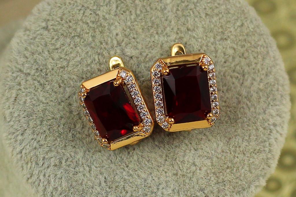 Серьги Xuping Jewelry Большой прямоугольник с красным камнем 1,4 см Золотистый (2424075172)
