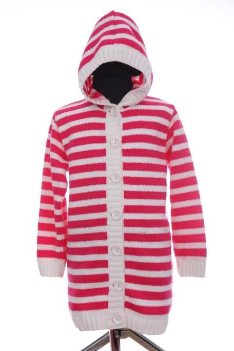 Жакет для девочки ДАЙС на пуговицах с капюшоном 110 см Бело-малиновый (17010014)