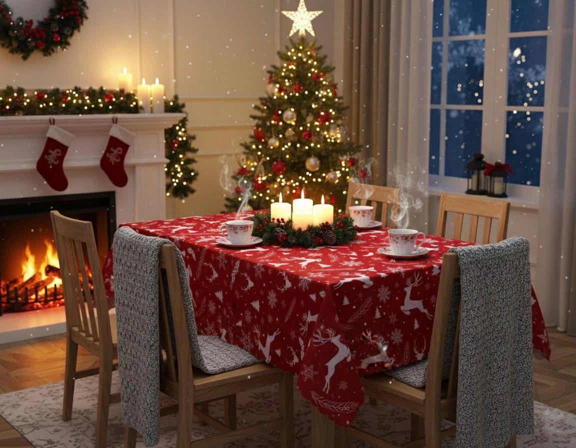 Скатерть новогодняя праздничная 160х220 см Красный (160_220_062N)