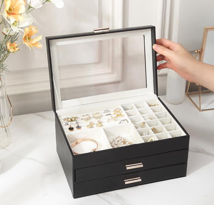 Шкатулка для украшений с крышкой многоуровневая 27х13х18 см Черный/Прозрачный (ШДД-29-1) - фото 3