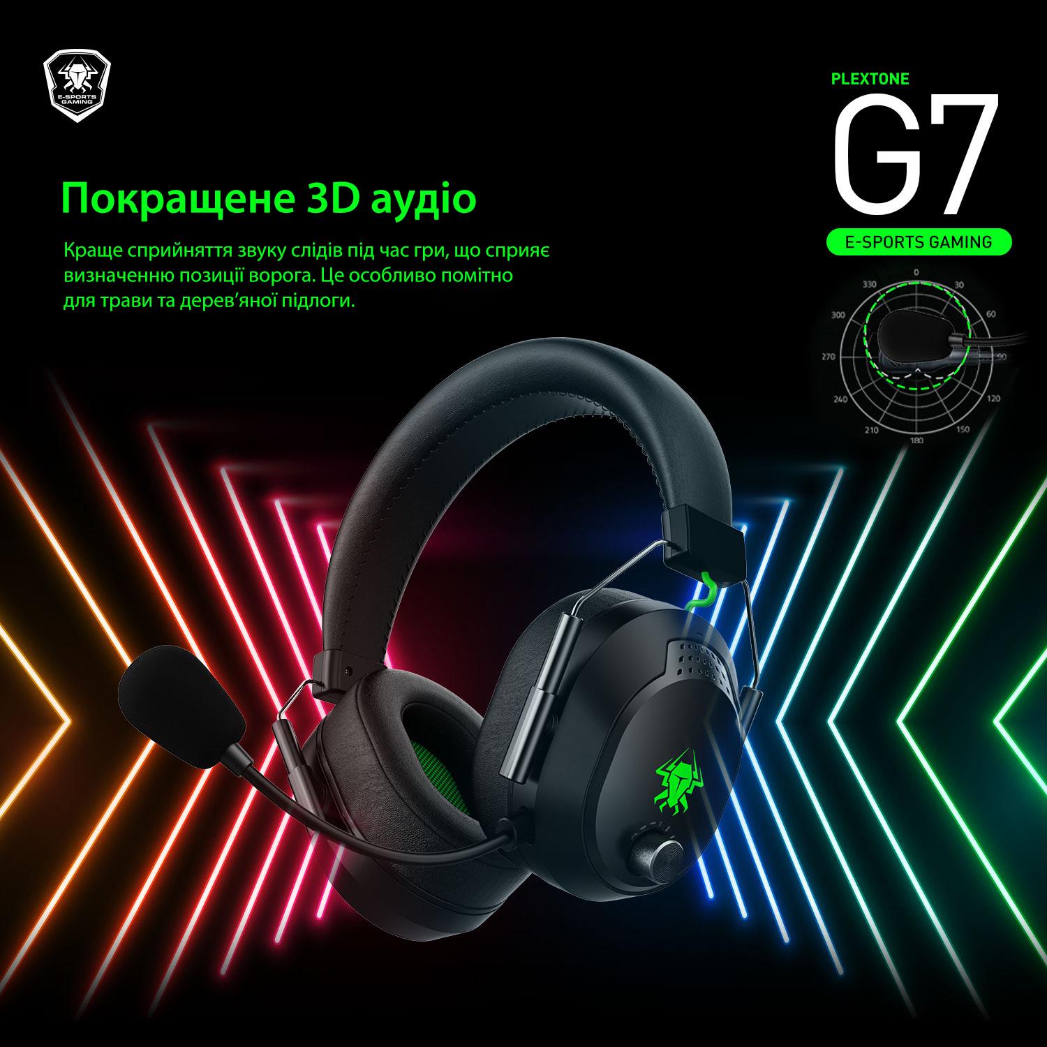 Наушники игровые Plextone G7 беспроводные с микрофоном Black/Green - фото 6