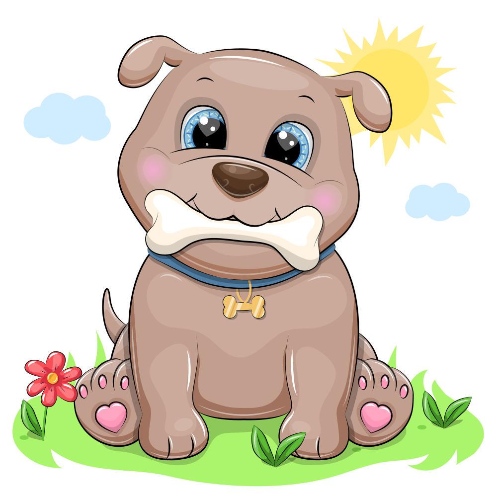 Картина по номерам Strateg Премиум Щенок с костью с лаком и уровнем 30х30 см (ES205)