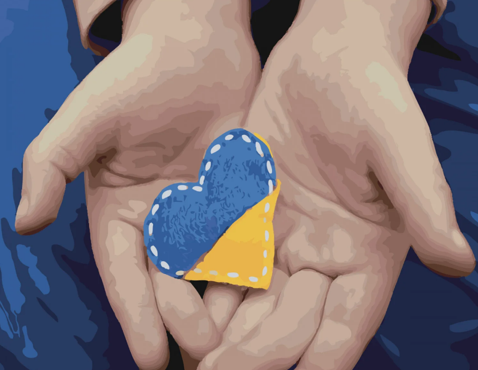 Картина по номерам Strateg Премиум Сердце Украины с лаком и уровнем 40x50 см (SY6541)