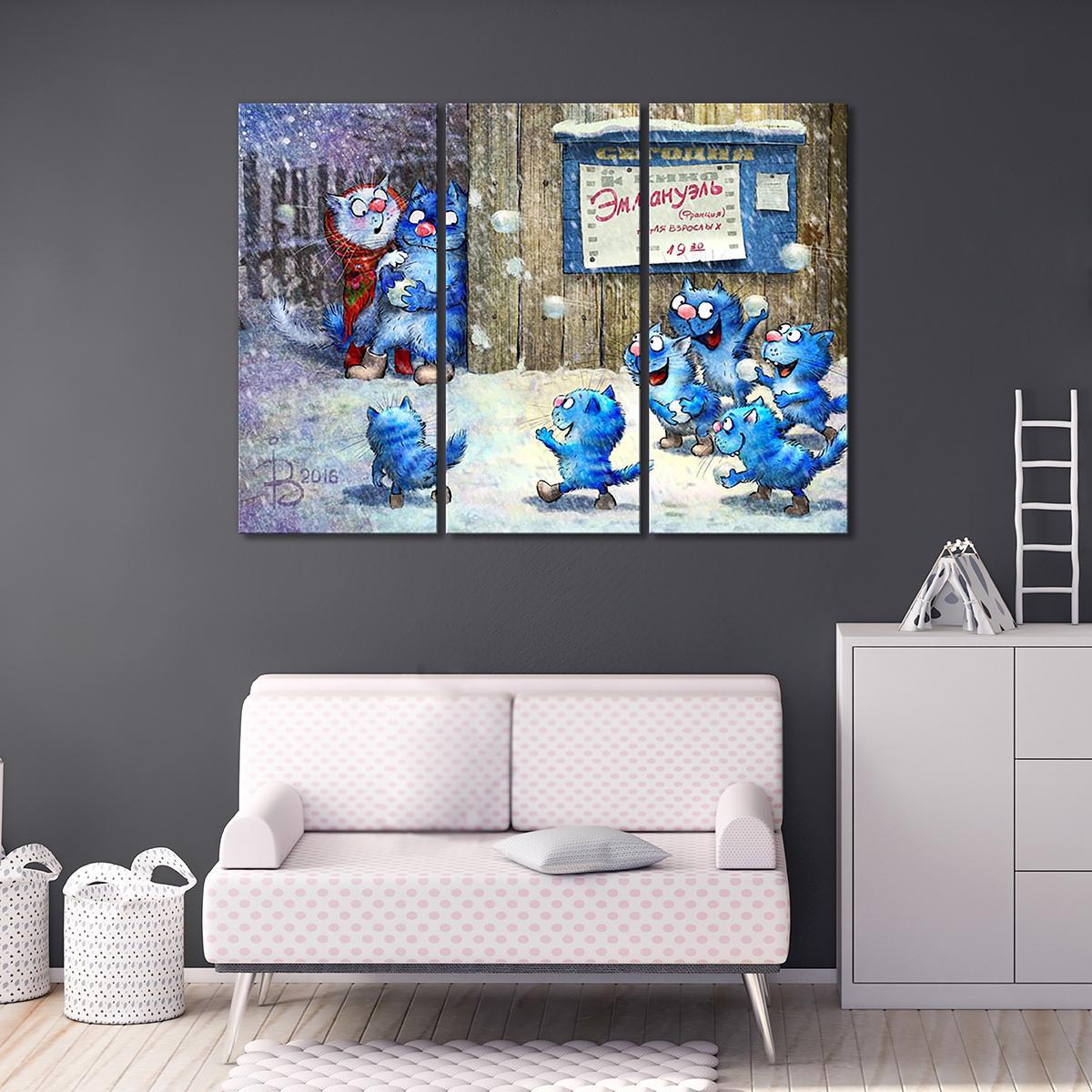 Модульная картина Игры в снежки 3 модуля 50x75 см