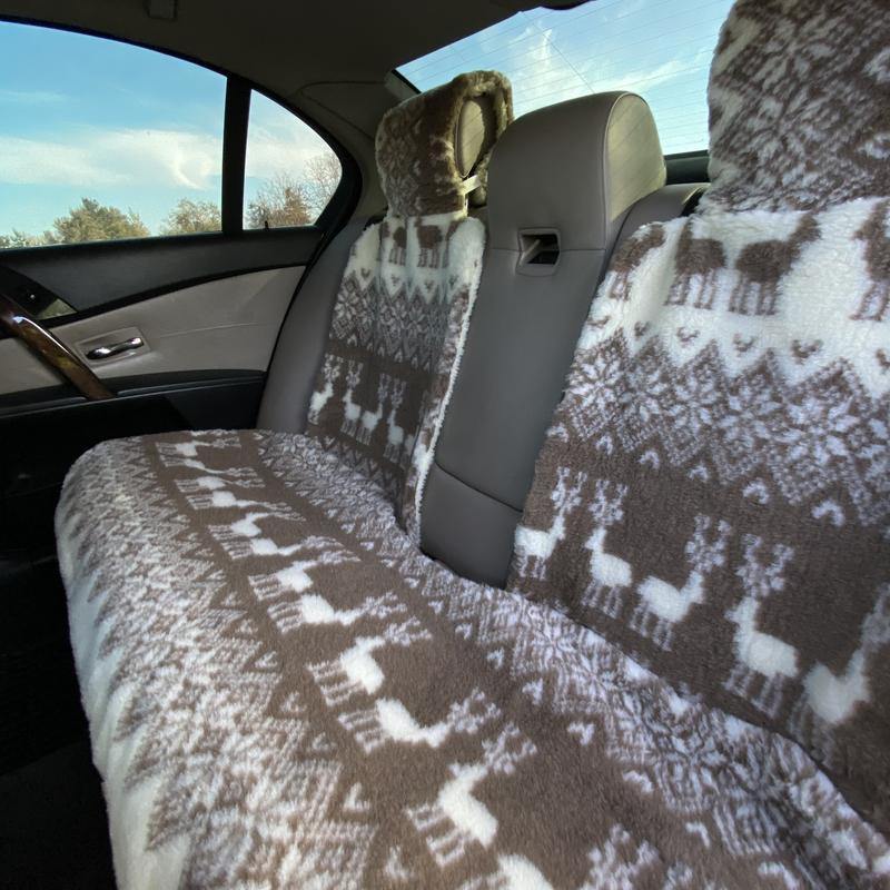 Накидка на сиденье автомобиля из овчины Sheepskin эко-шерсть задний комплект 50 см Олени (733)