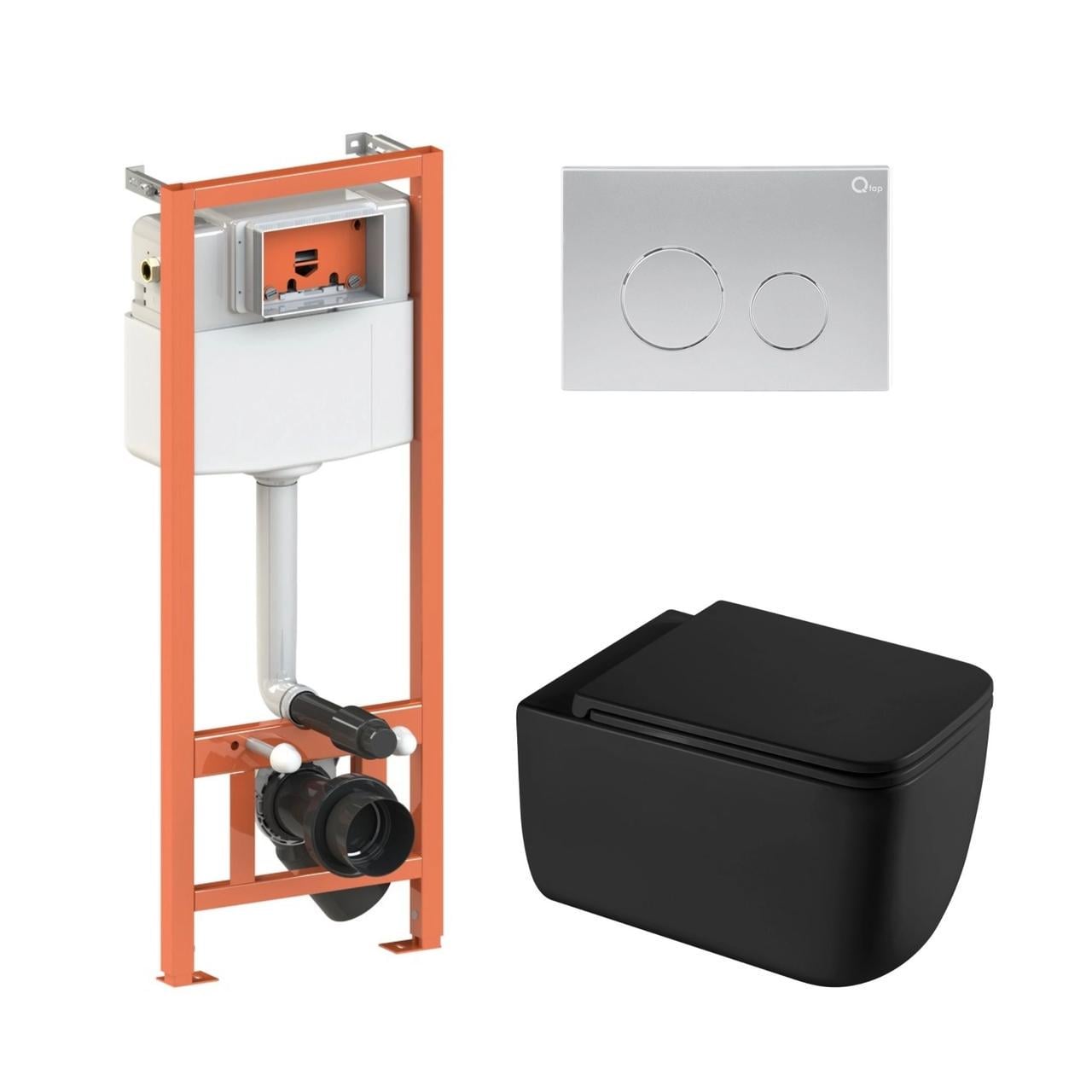 Установка Qtap подвесной унитаз Gemini Ultra Quiet/комплект установки Nest 4в1 круглая клавиша (2611546645)