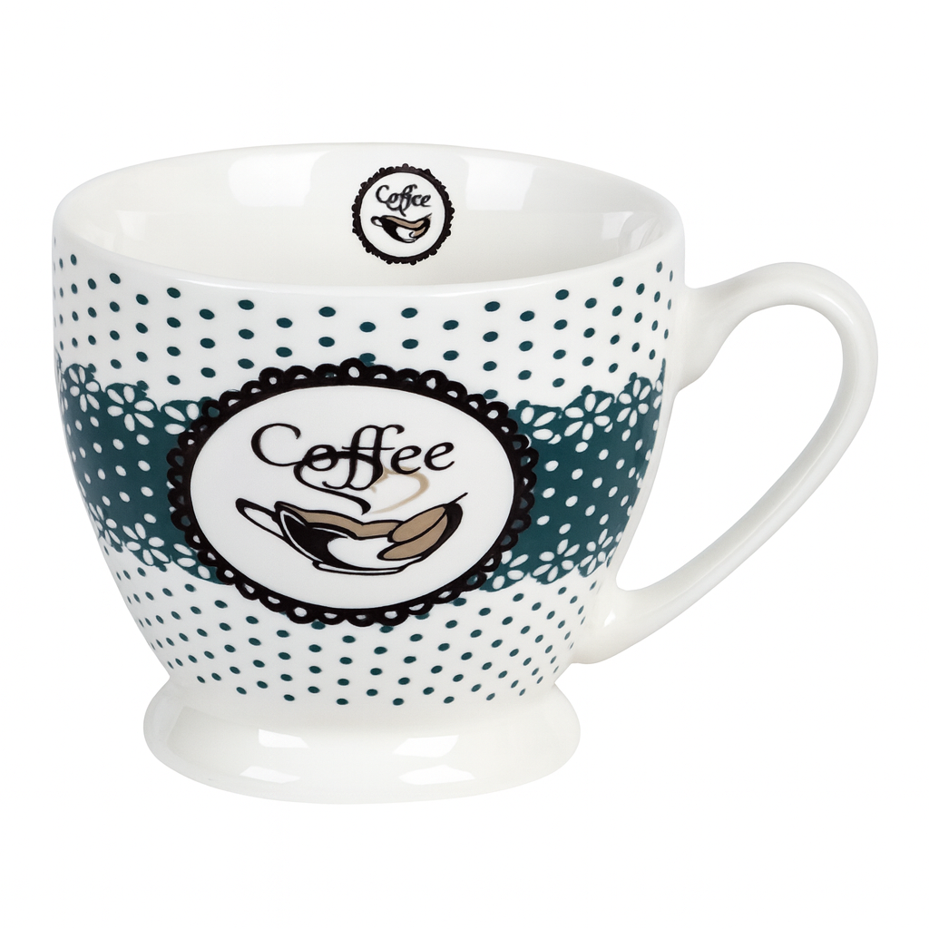 Чашка фарфоровая Stenson Coffee time 460 мл Белый с темно-зеленым (R99300)
