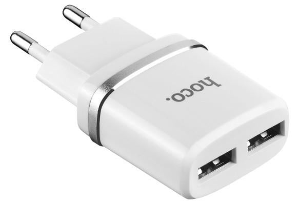 Адаптер мережевий Hoco C12, 2USB, 2.4а, білий