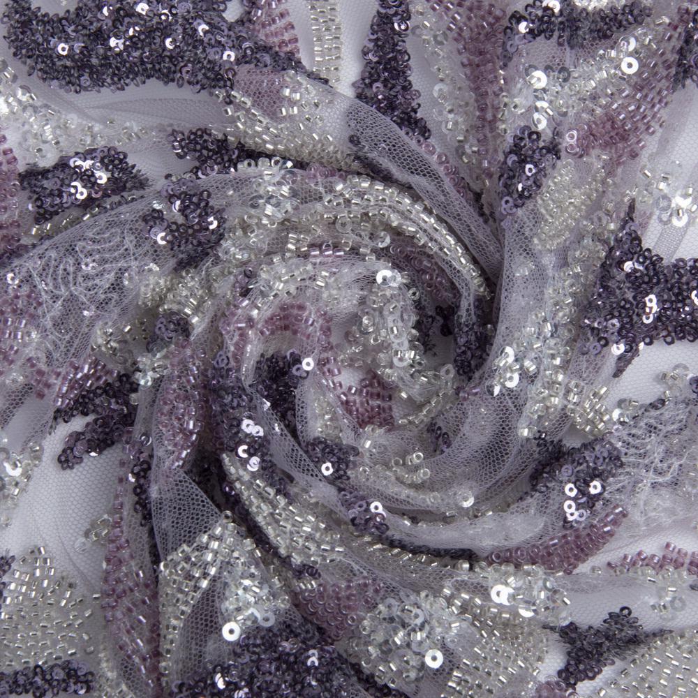 Ткань гипюр бисер Милан Лиловый (25369)
