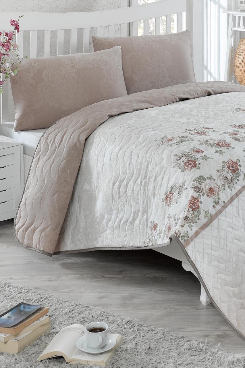 Покрывало стеганное с наволочкой Eponj Home Lustro kahve 160х220 (svt-2000022275354)