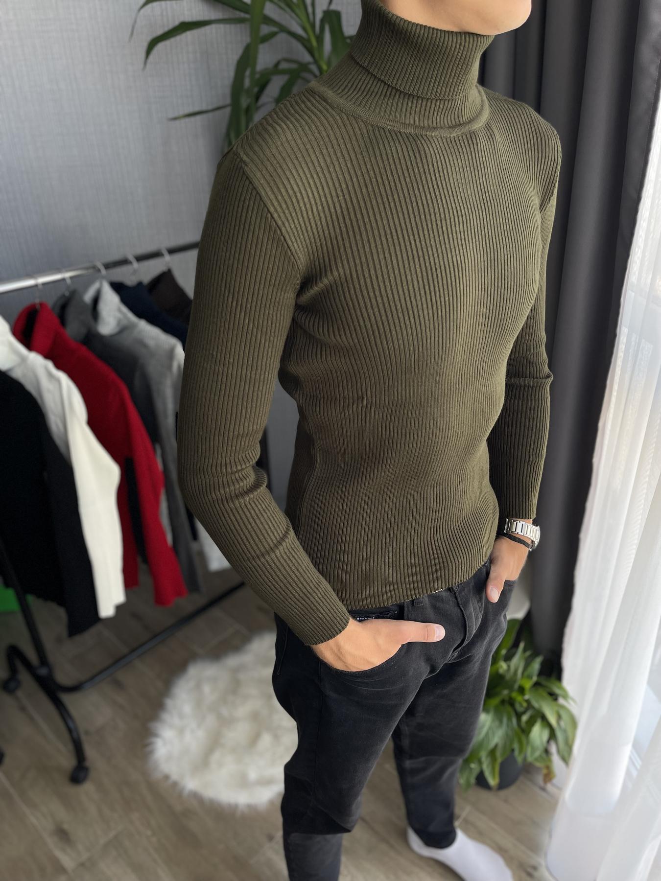 Гольф мужской с высокой горловиной в рубчик L Хаки (26535/6/2) - фото 4 Гольф мужской с высокой горловиной в рубчик L Хаки (26535/6/2) - фото 4