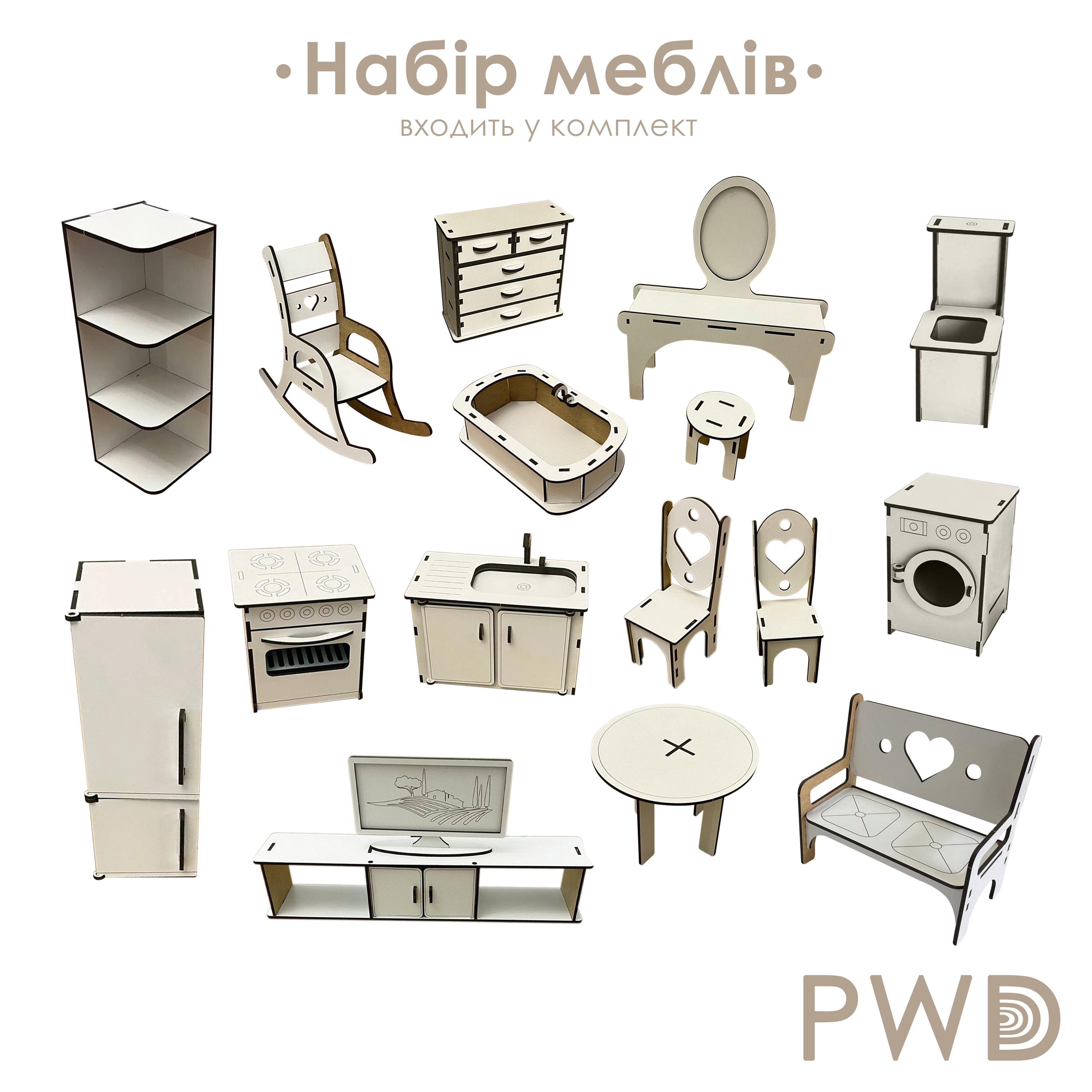 Кукольный домик PureWoodDecor для Барби с мебелью 107 см (199-2) - фото 6