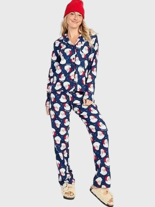 Піжама сорочка/штани фланель Old Navy Women's Santa Print Flannel Pajama Set XS Синій (124322)