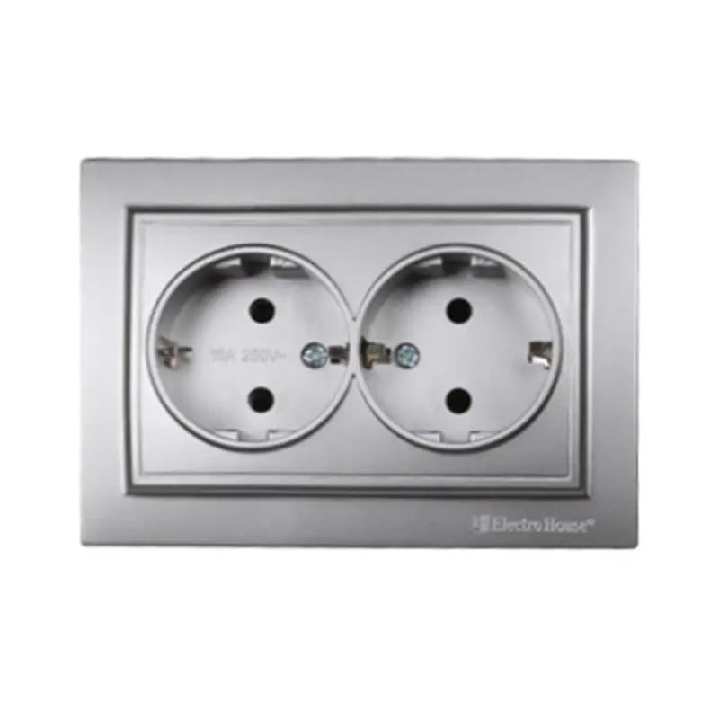 Розетка двойная с заземлением ElectroHouse Enzo 16A IP22 Серебряный камень (EH-2111-ST) Розетка двойная с заземлением ElectroHouse Enzo 16A IP22 Серебряный камень (EH-2111-ST)