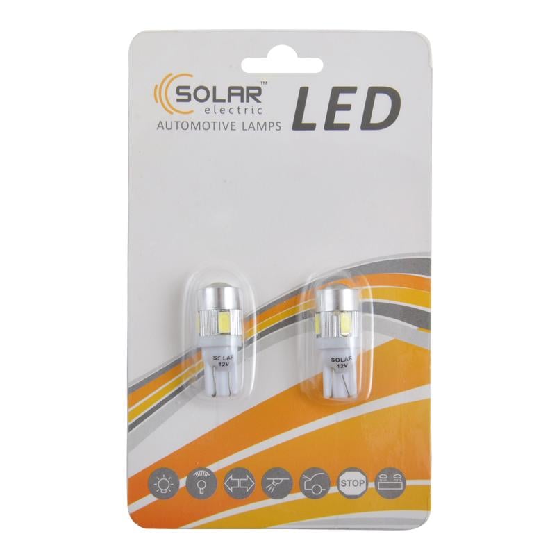 Автолампа LED Solar 12V T10 W2.1x9.5d 6SMD 5630 with lens 2 шт. White